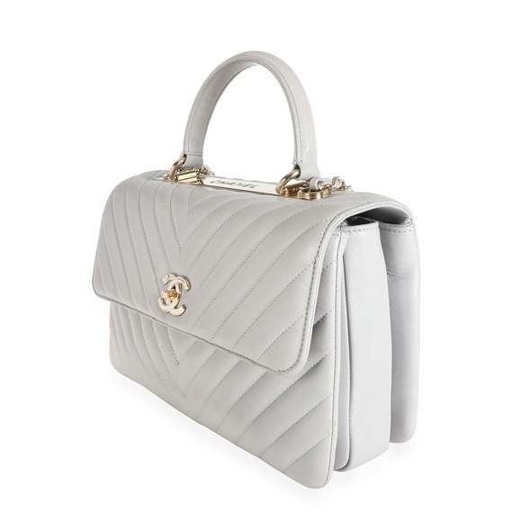 Chanel Gray Chevron Quilted Lambskin Trendy CC Top Handle Flap Bag - Picture 2 of 8